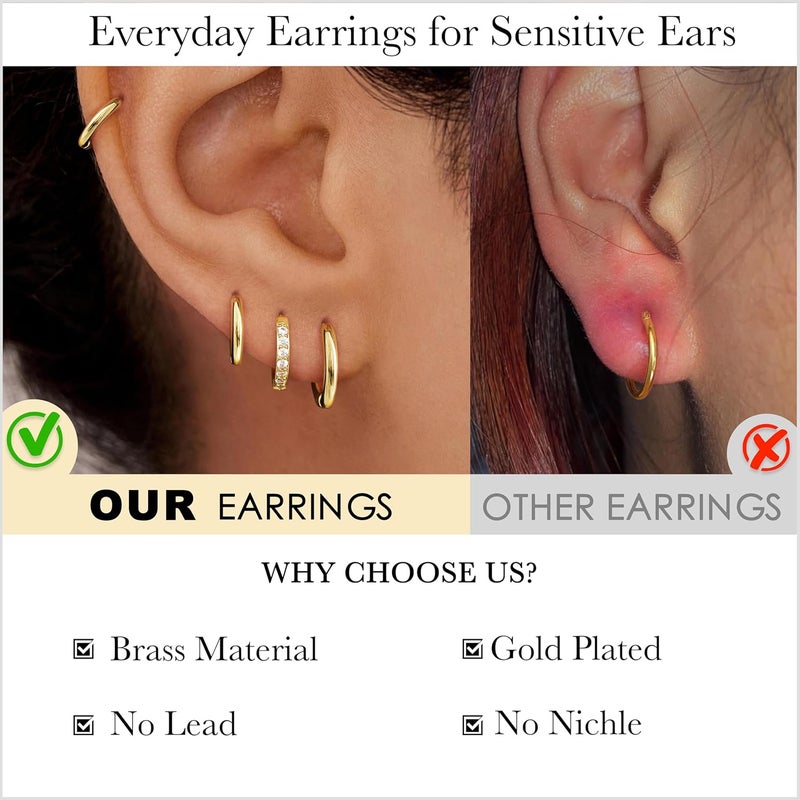 Poxtex Small Gold Huggie Hoop Earrings Set for Women Men Hypoallergenic 14K Plated Stack Cartilage Earrings, Multiple Piercing Lightweight Mini Thin Cute Dainty Trendy Jewelry Set Christmas Gifts for Women - Image 2